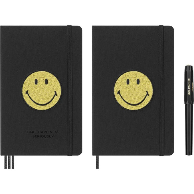 Набор MOLESKINE LE SMILEY ежедневник/блокнот/ручка-роллер Large черный LESMILEYKAWSET